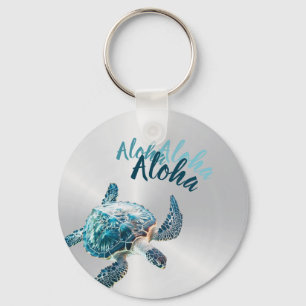 3D Turtle Silver Aloha Key Ring