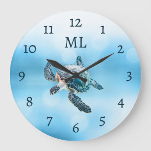 3D Turtle Silver Monogram Large Clock