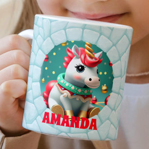 3D Unicorn Christmas Custom Kids Hot Chocolate  Coffee Mug