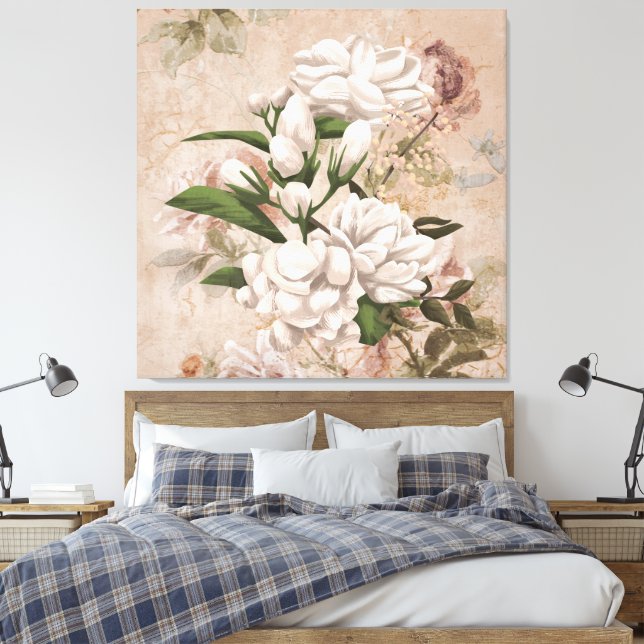 3D Vintage Flowers Canvas Print (Insitu(Bedroom))