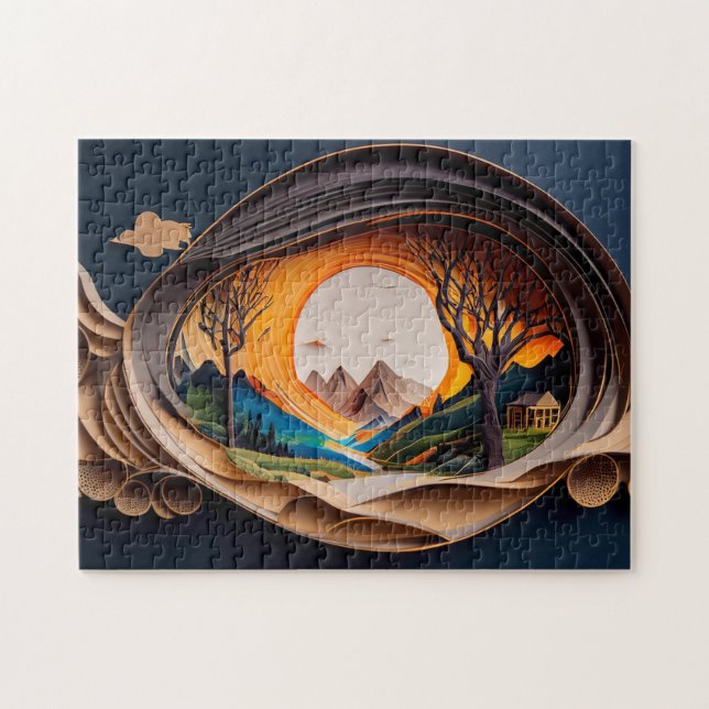 3D Visual Mountains Art Autostereoscopy Paper Art  Jigsaw Puzzle (Horizontal)