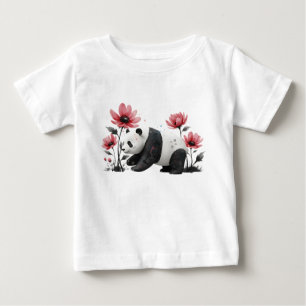 3D Watercolor Panda in Flower Garden Baby T-Shirt
