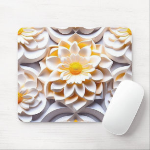 3D White and Yellow Flowers Mouse Pad