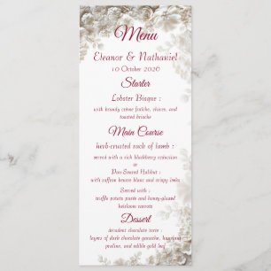 3D White Floral Burgundy Elegant Wedding Menu Card