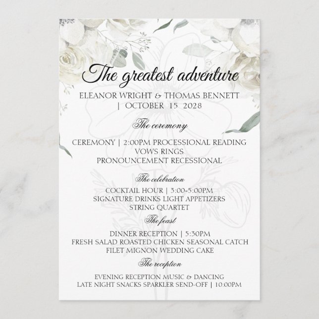 3D White Floral Burgundy Wedding Ceremony Programs Programme (Front)