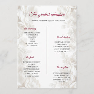 3D White Floral Burgundy Wedding Ceremony Programs Programme