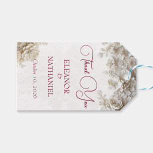 3D White Floral Burgundy Wedding Thank You Tag Set