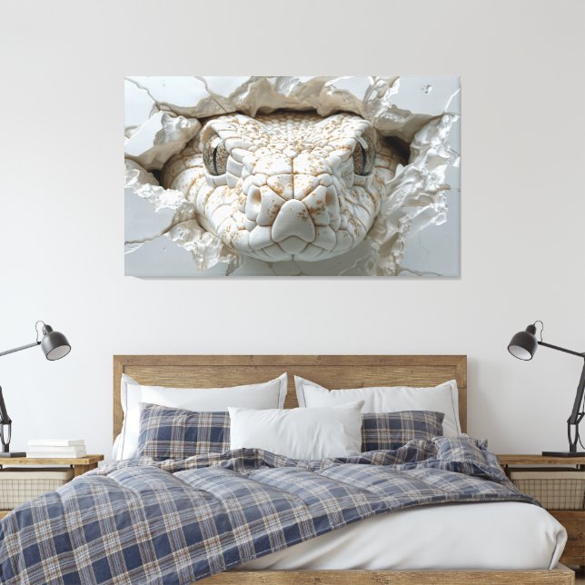3D White King Cobra Snake Portrait Canvas Wall Art (Insitu(Bedroom))