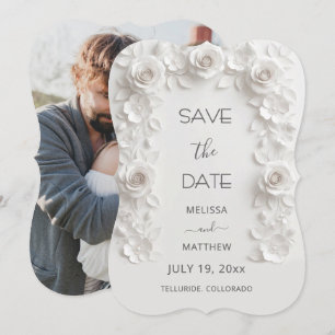 3D White Roses Save The Date Card