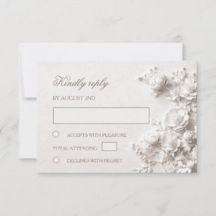 3D White Roses Wildflowers Wedding RSVP Card