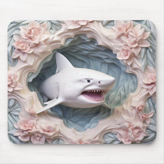 3D White Shark  Mouse Pad (Front)