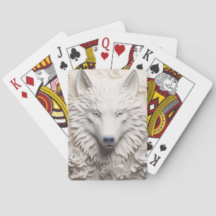 3D White Winter Wolf Face Playing Cards