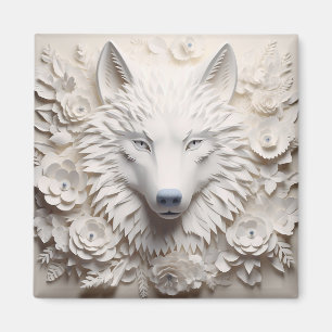 3D White Wolf Face Magnet