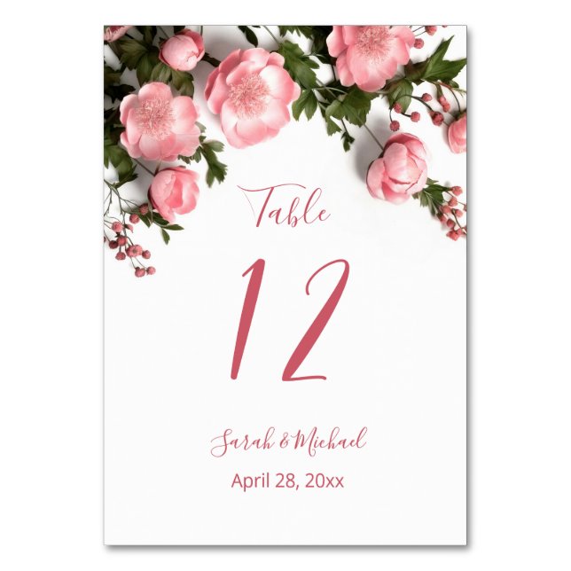 3D Wild Roses White Wedding   Table Number (Front)
