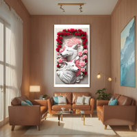3D wolf poster adorned with red roses