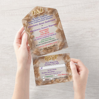 3D Wooden Frame Floral Wedding All In One Invitation