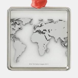 3D World map, computer generated image Metal Tree Decoration
