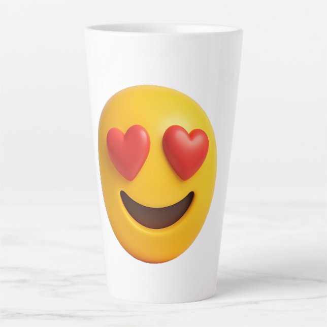 3d yellow smiling emoji face with heart shaped eye latte mug (Front)