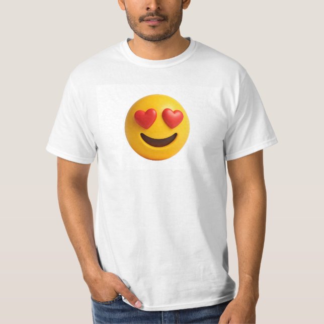 3d yellow smiling emoji face with heart shaped eye T-Shirt (Front)