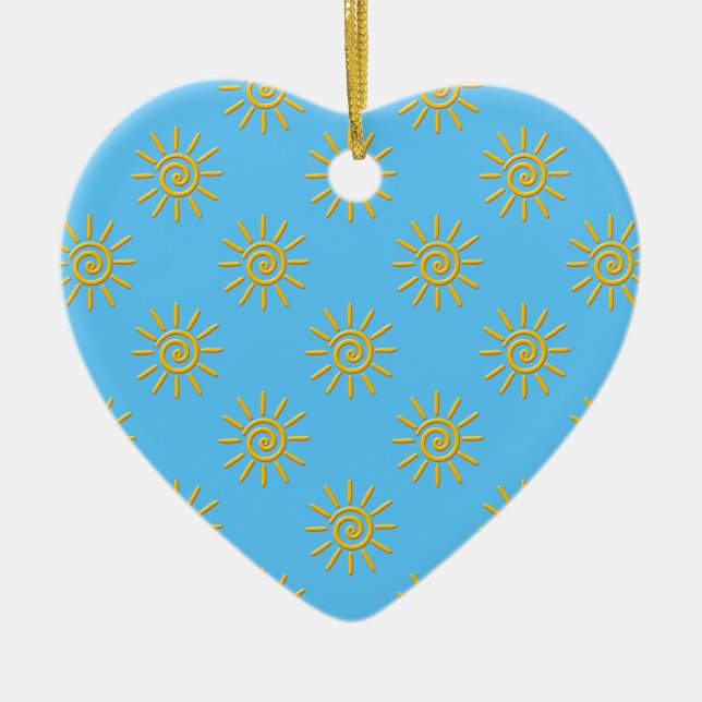 3D Yellow Sun Drawing Pattern Ceramic Tree Decoration (Front)