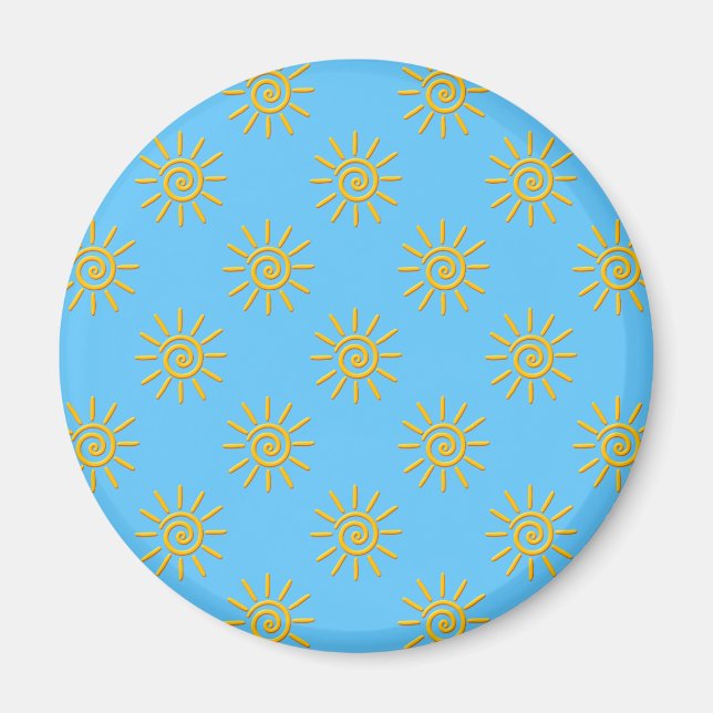 3D Yellow Sun Drawing Pattern Magnet (Front)