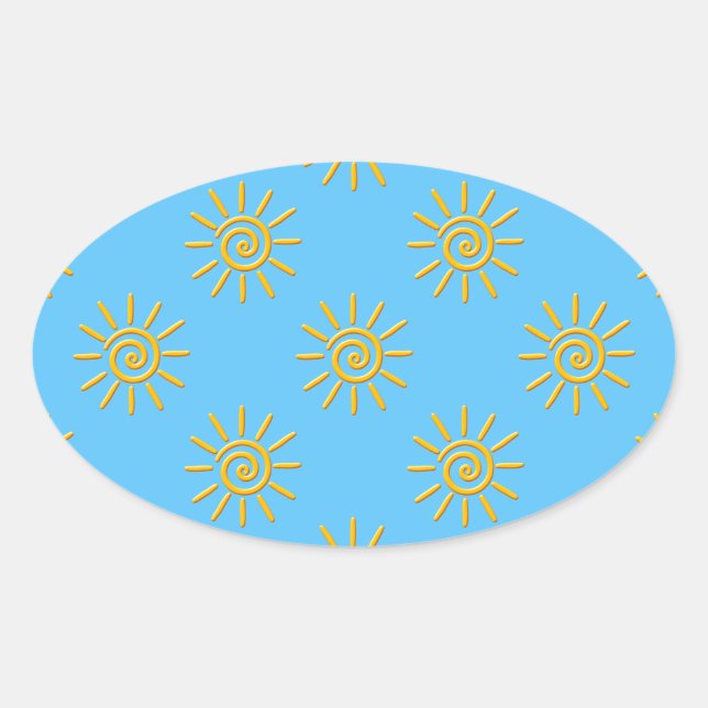 3D Yellow Sun Drawing Pattern Oval Sticker (Front)