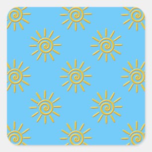 3D Yellow Sun Drawing Pattern Square Sticker
