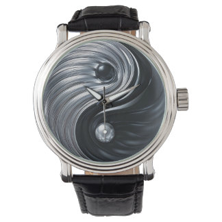 3D Yin Yang Black and Silver Metallic Watch