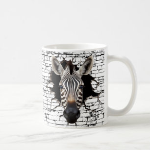 3D Zebra Wall Break Art – Realistic Safari Coffee Mug
