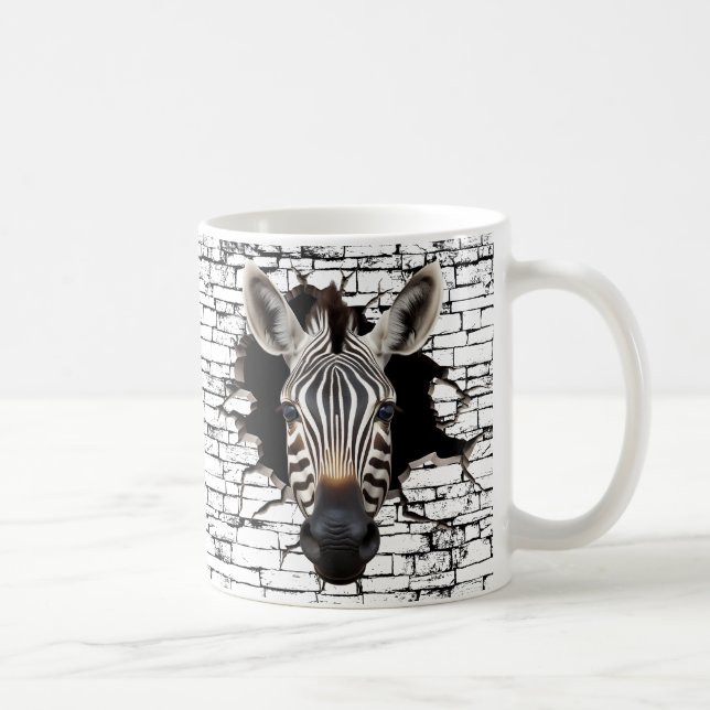 3D Zebra Wall Break Art – Realistic Safari Coffee Mug (Right)