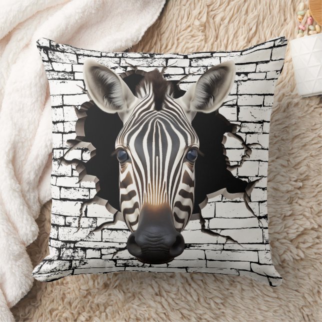3D Zebra Wall Break Art – Realistic Safari Cushion (Blanket)