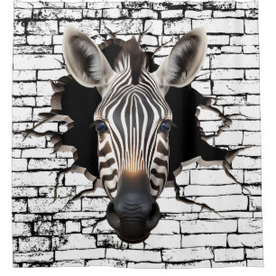 3D Zebra Wall Break Art – Realistic Safari Shower Curtain