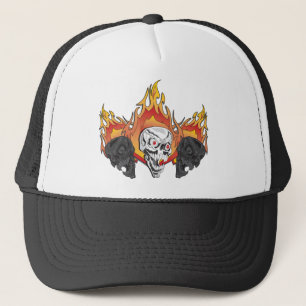 3flaming skulls copy trucker hat