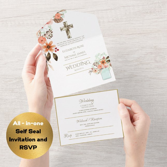 3in1 Catholic Wedding Invites Floral Gold RSVP (Creator Uploaded)