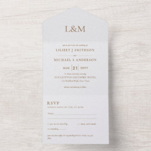 3in1 Classic White Gold Text Only Wedding Invite