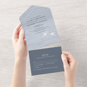 3in1 Dusty Blue Mason Jars Lights Wedding RSVP All All In One Invitation
