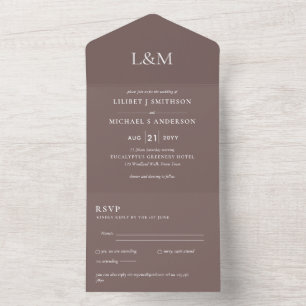 3in1 Earthy Taupe Text Only Wedding Invite RSVP