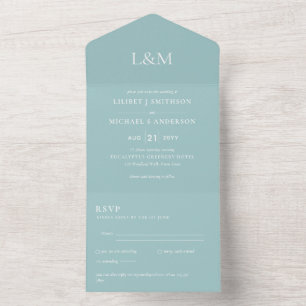 3in1 Eggshell Blue Text Only Wedding Invite RSVP