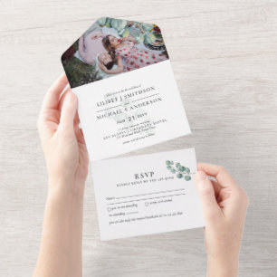 3in1 Eucalyptus Greenery PHOTO Wedding INVITE RSVP