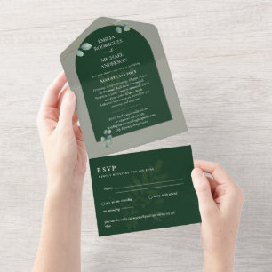 3in1 Greenery Eucalyptus Arch Wedding RSVP All In One Invitation