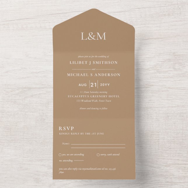 3in1 Latte Coffee Brown Text Only Wedding Invite (Inside)