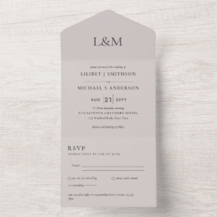 3in1 Light Sand Text Only Wedding Invite RSVP