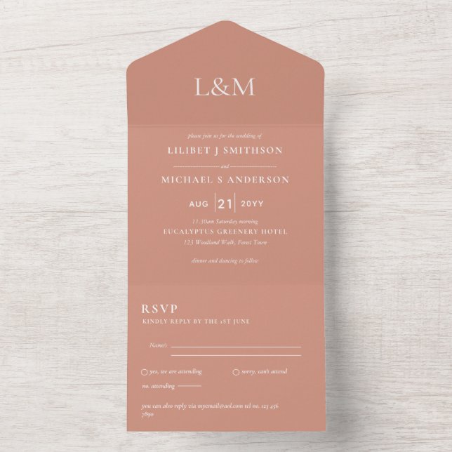 3in1 Muted Terracotta Clay Text Wedding Invite (Inside)