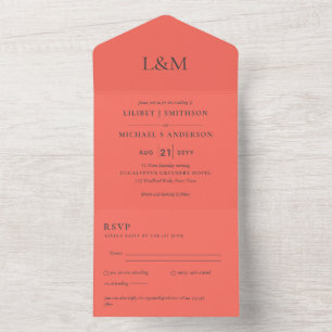 3in1 Peachy Coral Text Only Wedding Invite RSVP