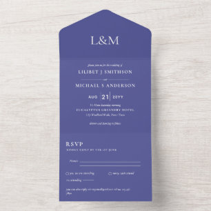 3in1 Purple Violet Text Only Wedding Invite RSVP