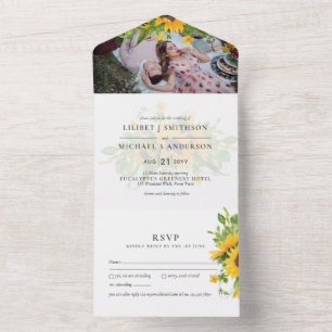 3in1 Rustic Sunflowers PHOTO Wedding INVITE RSVP