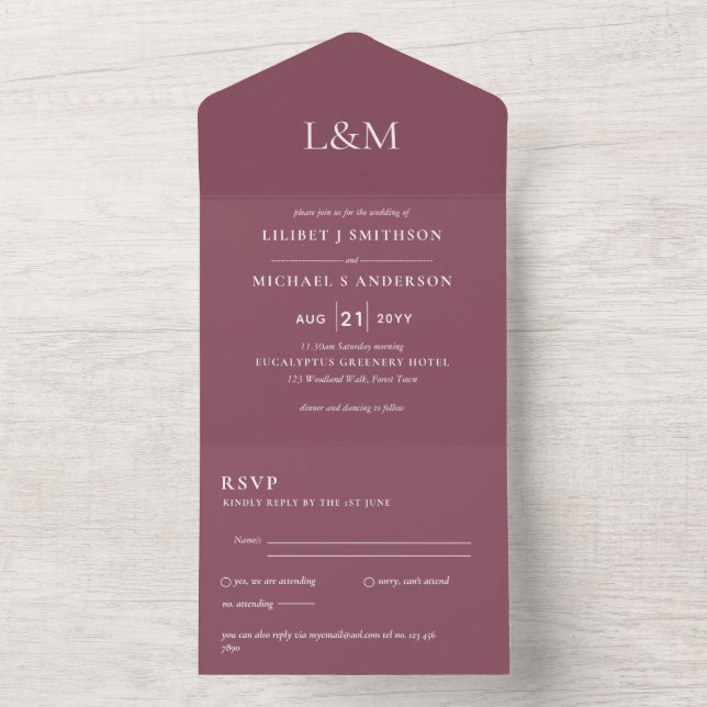 3in1 Wine Rose Pink Text Only Wedding Invite (Inside)