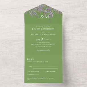 3in1 Wisteria Floral Green Wedding Invite RSVP