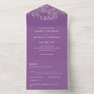 3in1 Wisteria Floral Violet Wedding Invite RSVP