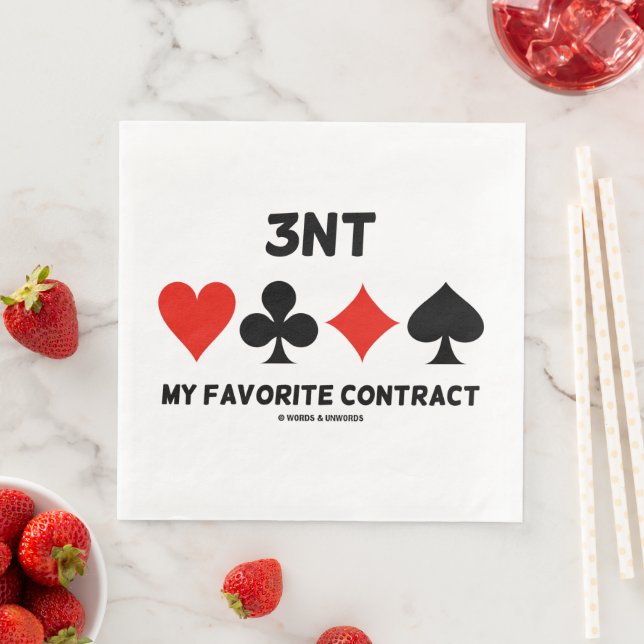 3NT My Favourite Contract Four Card Suits Bridge Napkin (Insitu)